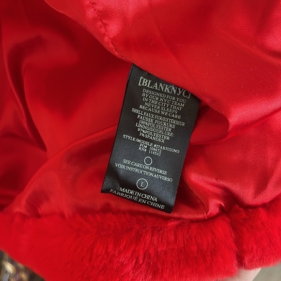 NWOT BLANK NYC Red Faux Fur Jacket Siren Bright Red Revolve Satin Lined Cozy - Picture 12 of 13